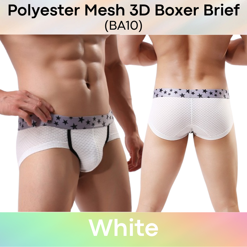 Men's Boxer : Polyester Mesh 3D Front and Rear Design Boxer Brief Trunks (BA10)