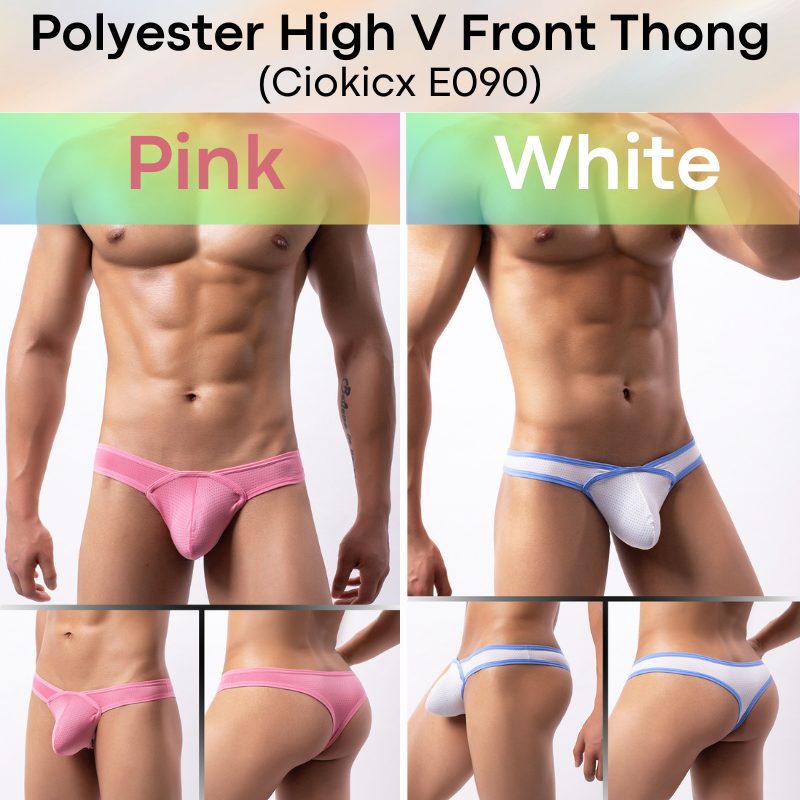 Men's Thong : Polyester Perforated High Front V 3D Pouch Thong Underwear (Ciokicx E090)