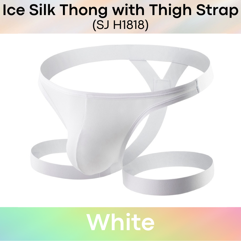 Men's Thong : Nylon Ice Silk Thong with Thigh Strap (SJ H1818)