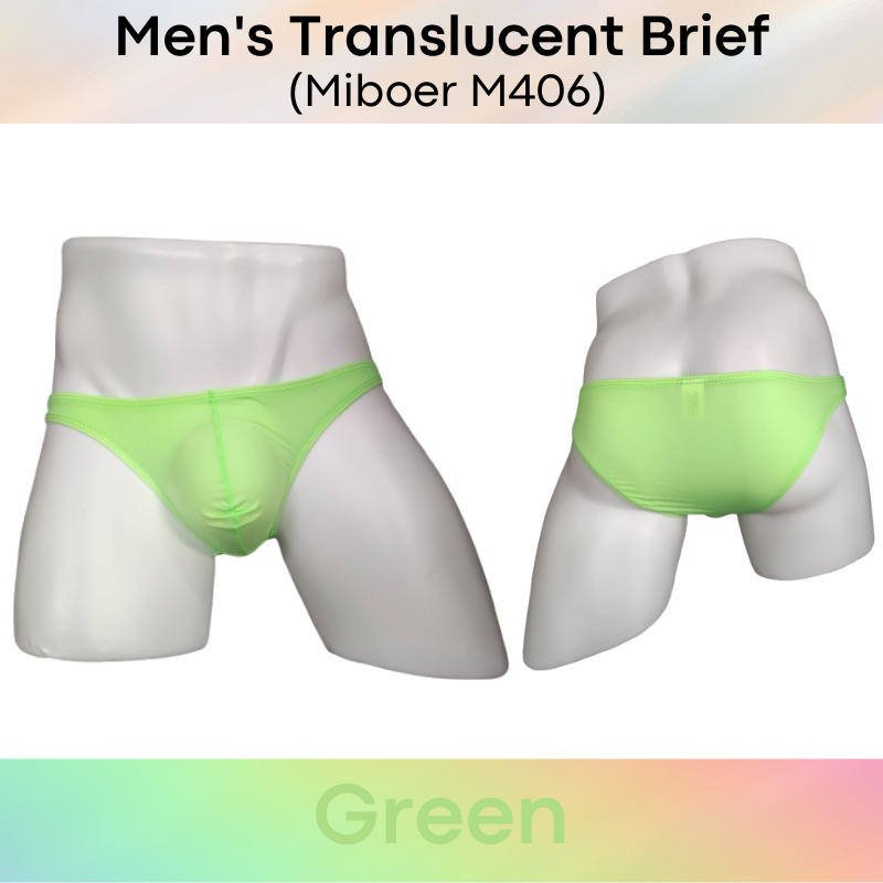 Men's Brief : Translucent Low Waist Ice Silk Brief Underwear (Miboer M406)