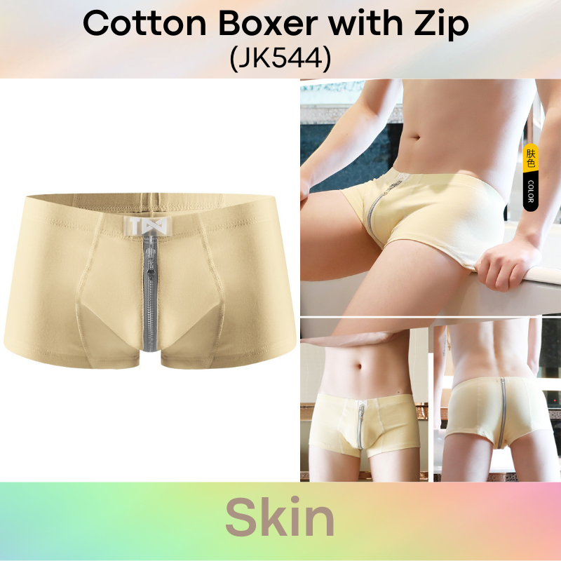 Men's Boxer : Zipper Design Cotton Boxer Trunk Underwear (JK544)