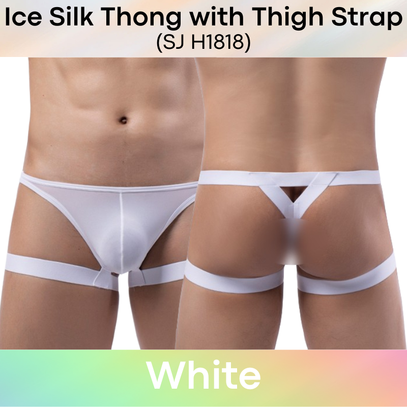 Men's Thong : Nylon Ice Silk Thong with Thigh Strap (SJ H1818)