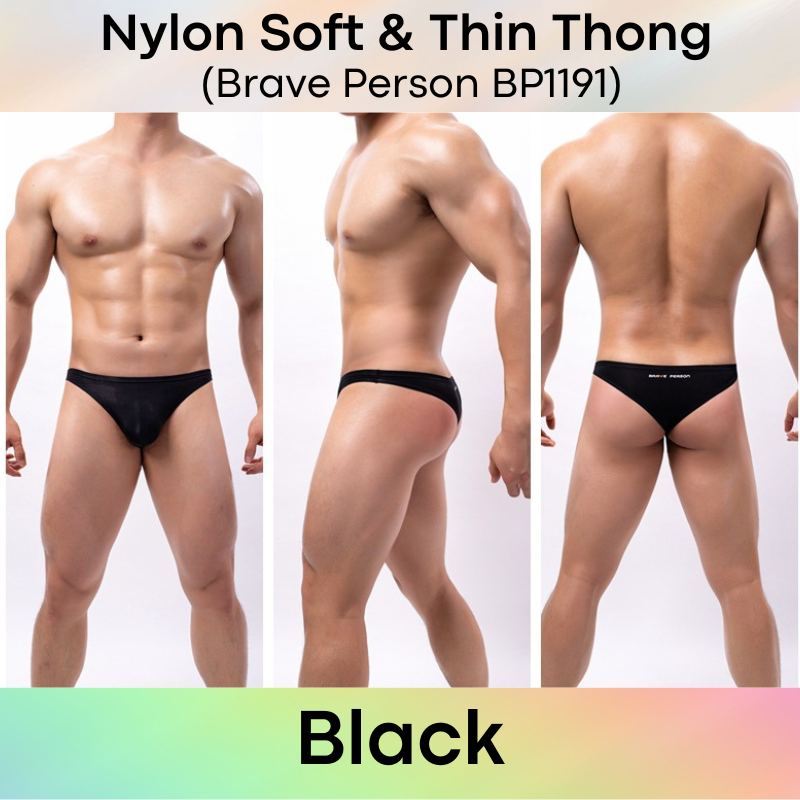 Men's Thong: Nylon Wide Front Close to Skin Thong Underwear (BP1191)
