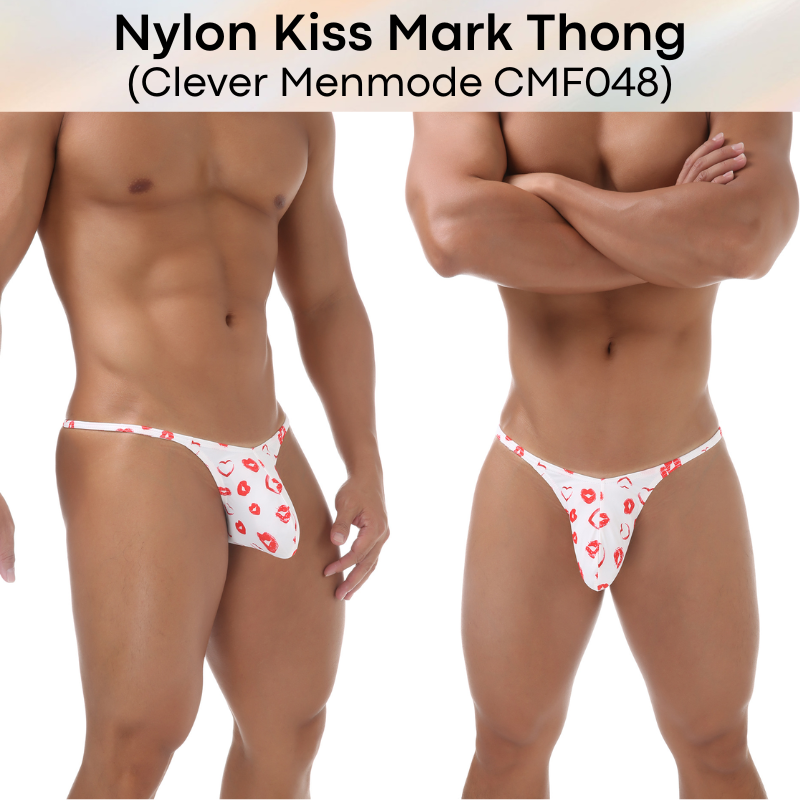Men's Thong: Nylon Kiss Mark Print Low Waist Thong Underwear (CMF048)
