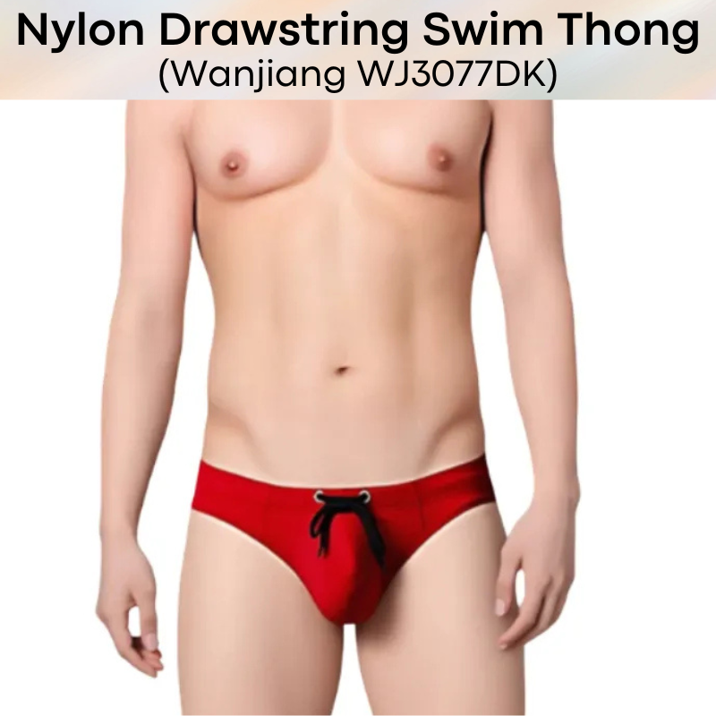 Men's Swimwear: Nylon Swim Thong with Drawstring (WJ3077DK)