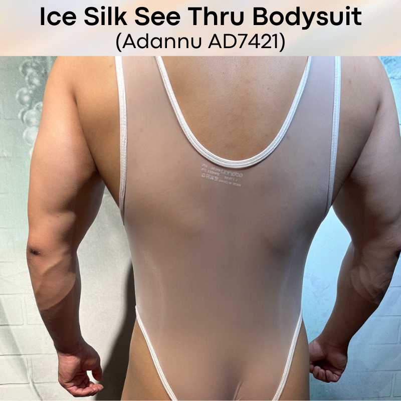 Men's Bodysuit: Nylon Ice Silk Sheer See Through Slim Fit Bodysuit (AD7421)