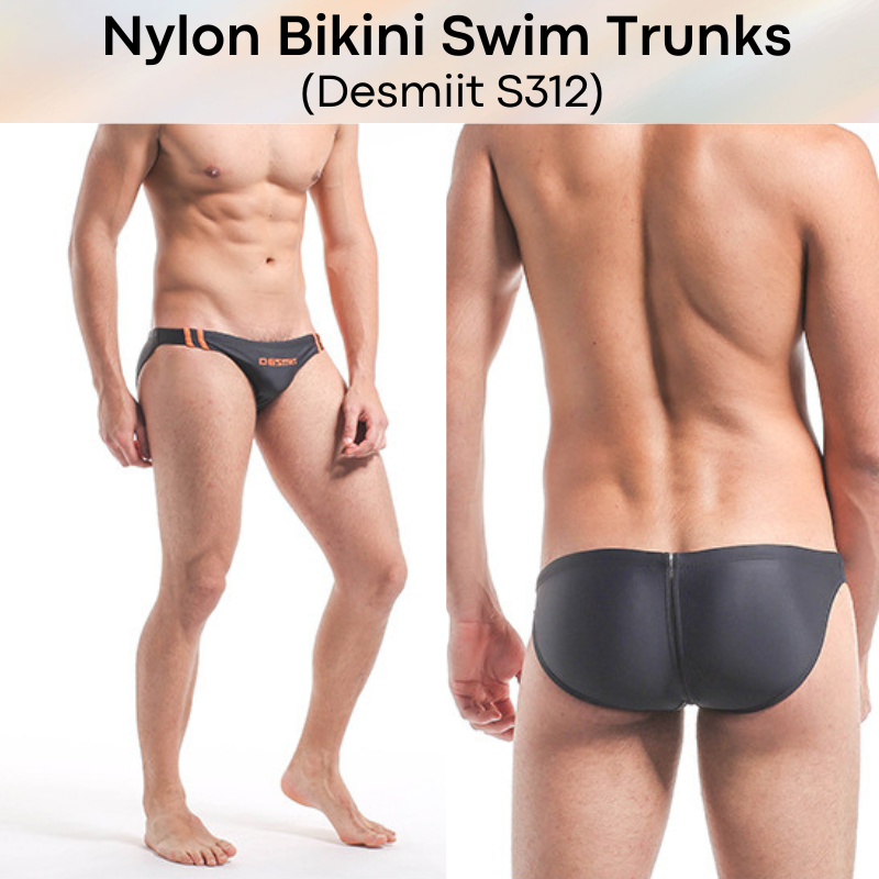 Men's Swimwear: Nylon Bikini Swimming Trunks with Drawstring and Rear Mid Mesh Strip (S312)