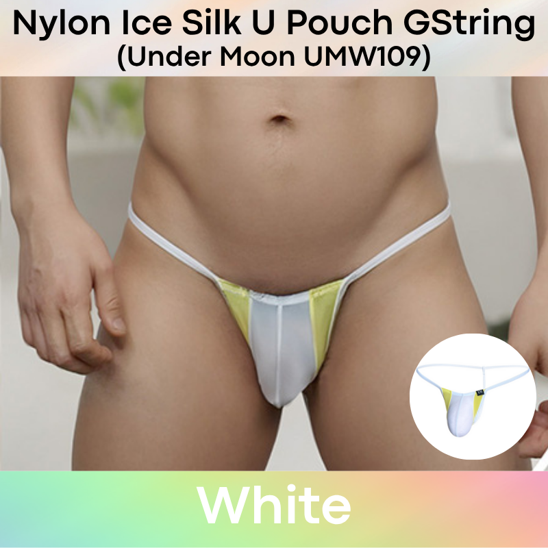 Men's GString: Nylon Ice Silk Translucent U Pouch Thong Underwear (UMW109)