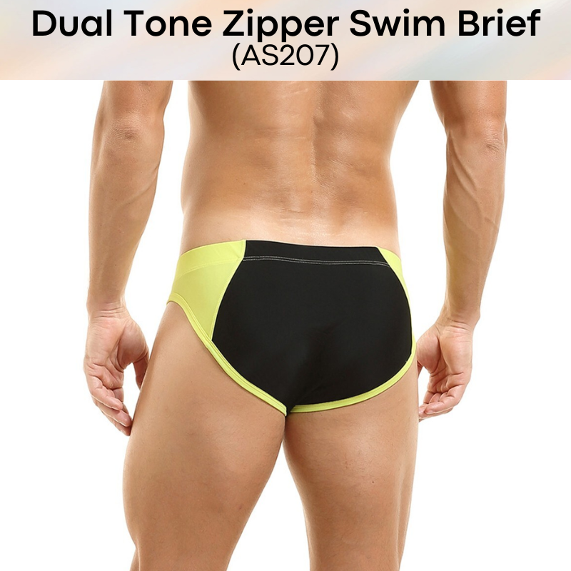 Men's Swim Trunks: Polyester Swim Brief Trunks with Zipper (AS207)