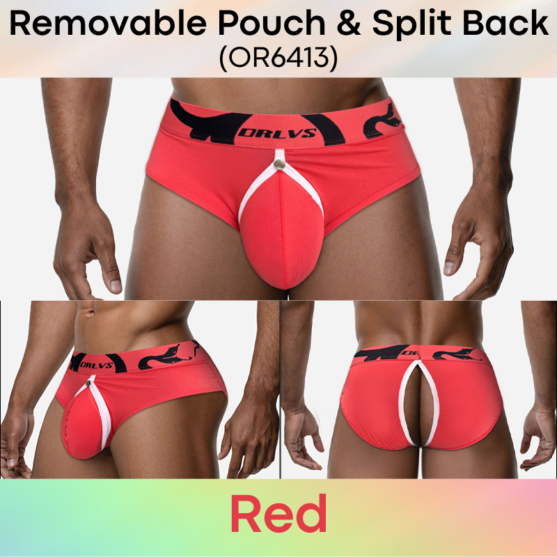 Men's Brief: Modal Fabric Brief with Removable Pouch and Slit Open Back Underwear (OR6413)
