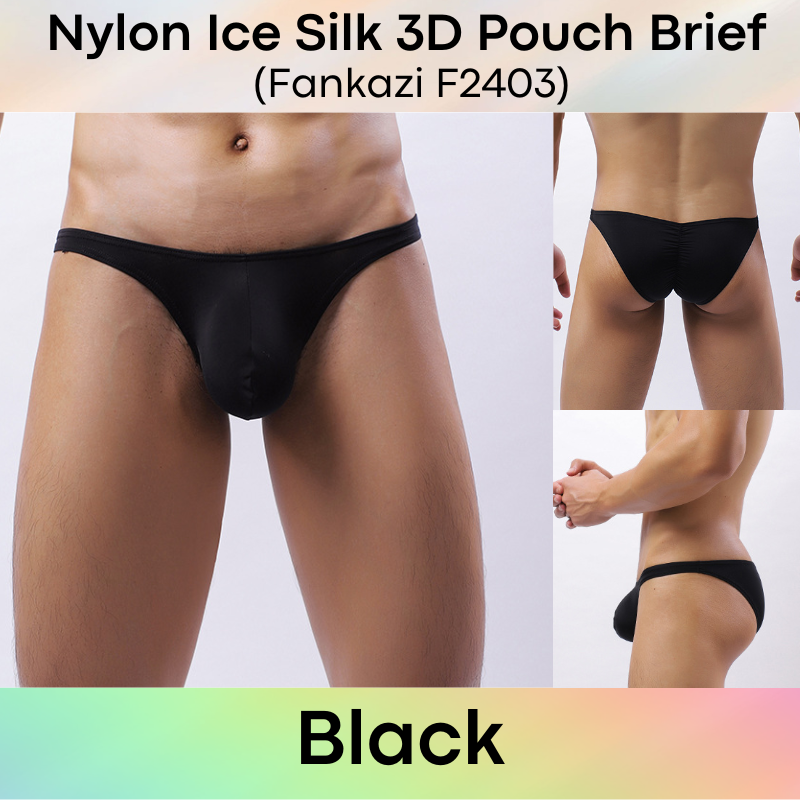 Men's Brief: Nylon Ice Silk Brief with 3D Pouch and Rear Mid Insewn (F2403)
