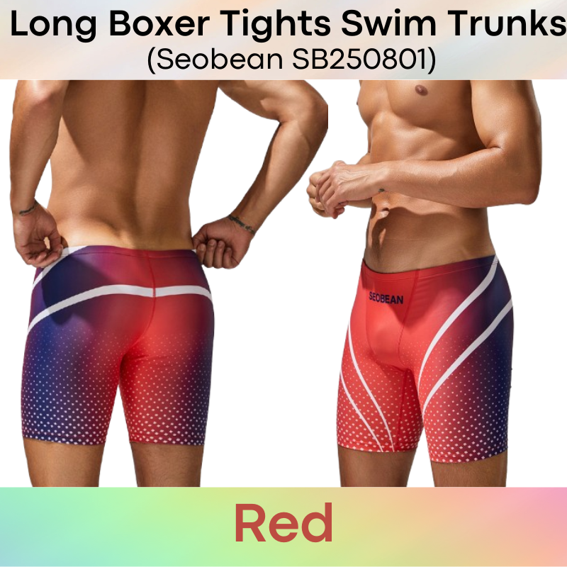 Men's Swim Trunks : Polyester Low Waist Long Boxer Tights Swim Trunks with Gradient Colour Print (Seobean SB250801)