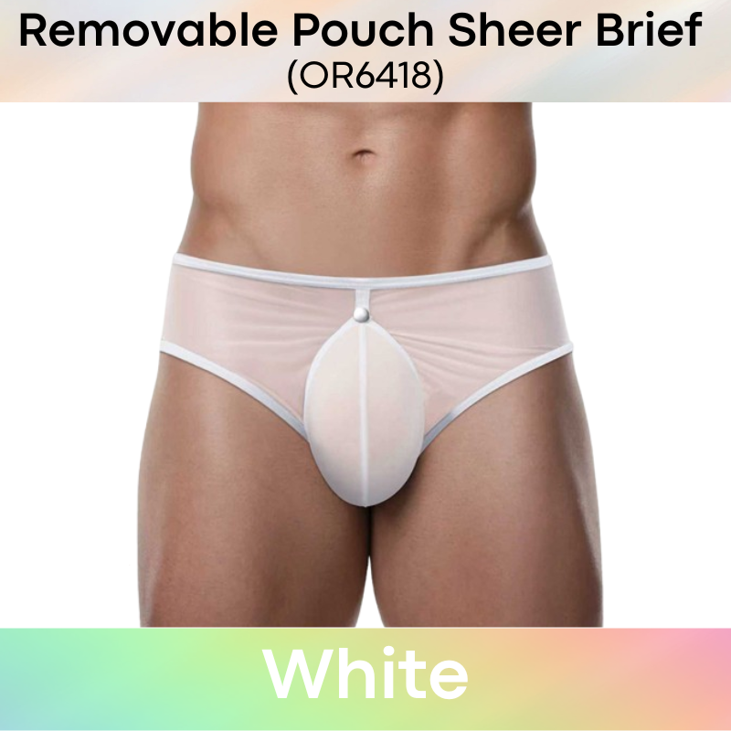 Men's Brief: Nylon Sheer Brief with Removable Pouch and Rear Mid Split Opening (OR6418)
