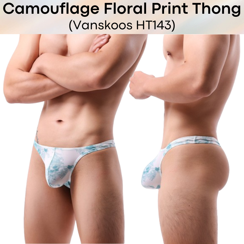 Men's Thong: Polyester Camouflage Floral Print Thong Underwear (HT143)