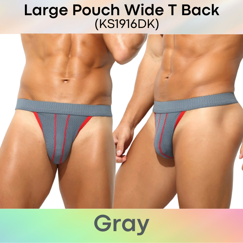 Men's Thong: Polyester Perforated Thong with Large Pouch and Wide Thong Strip (KS1916DK)