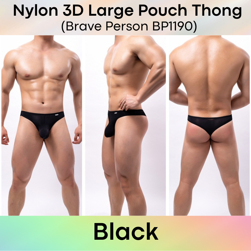 Men's Thong: Nylon 3D Large Pouch Soft and Thin Thong Underwear (BP1190)