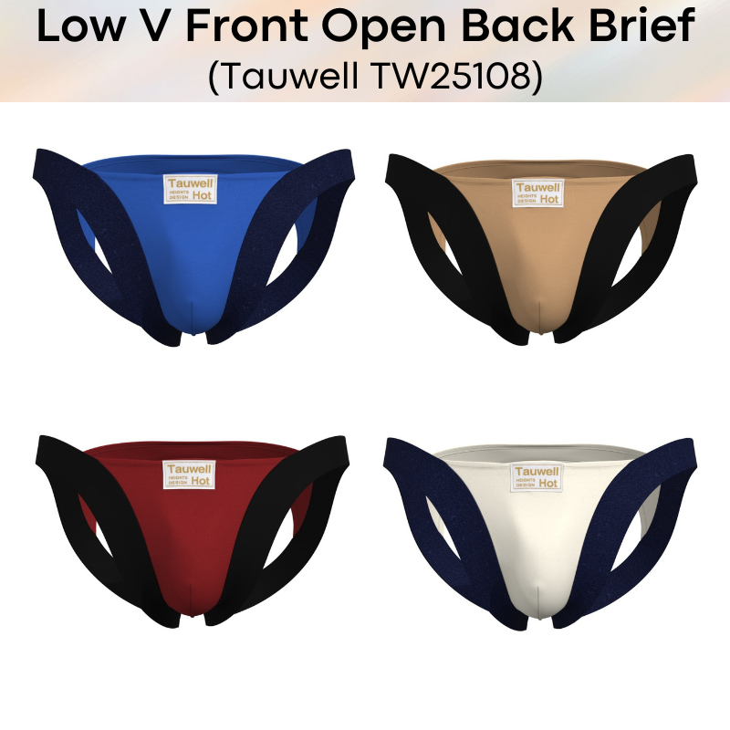 Men's Brief: Cotton Open Back Brief with Low V Front Underwear (TW25108)