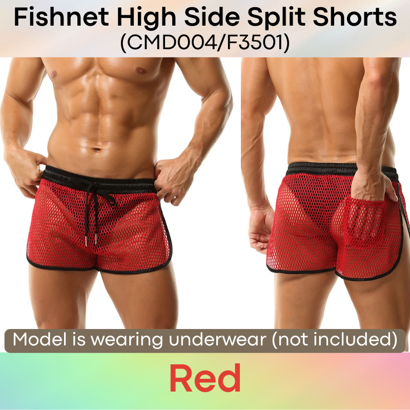Men's Shorts: Polyester Fish Net See Through with Drawstring/Rear Pocket Shorts (F3501/CMD004)