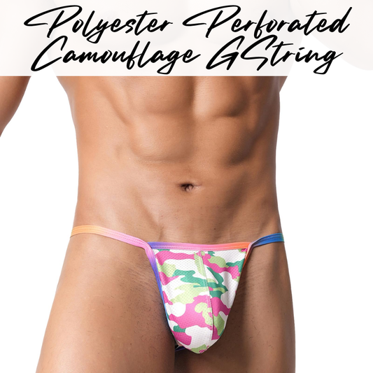 Men's GString: Polyester Perforated Camouflage Print GString Underwear (E121)