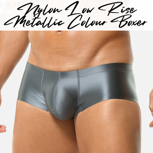 Men's Boxer: Nylon Ice Silk Tight Fit Low Rise Metallic Colour Boxer Brief Underwear (F3603)
