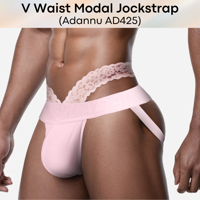 Men's Jockstrap: Modal Double Layer Pouch Jockstrap with Lace V Waist Strap (AD425)