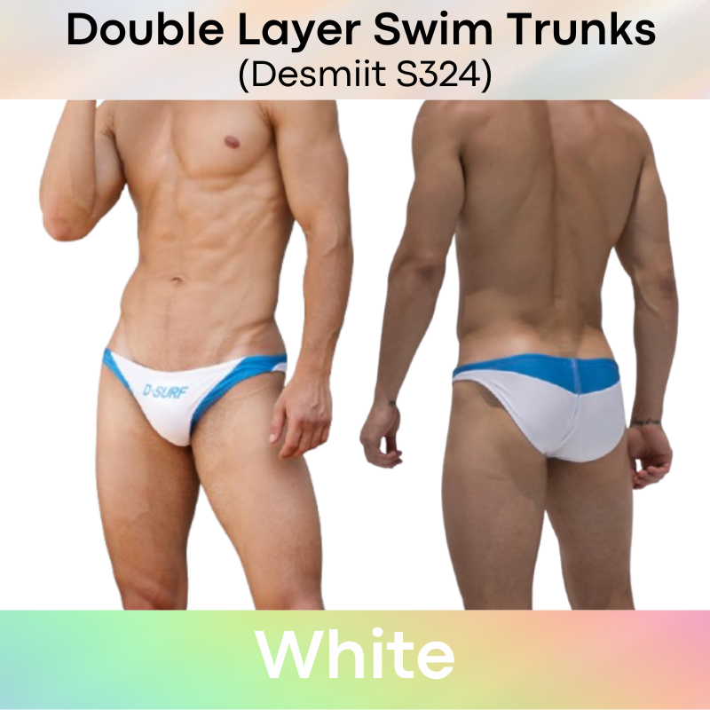 Men's Swimwear: Nylon Dual Colour Wave Design with Double Layer Swim Trunks with Drawstring (S324)