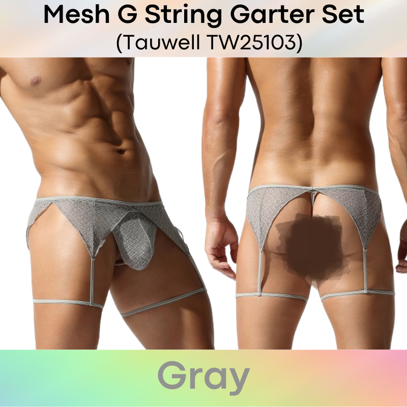 Men's GString: Polyester Mesh Lace GString Garter Set (TW25103)