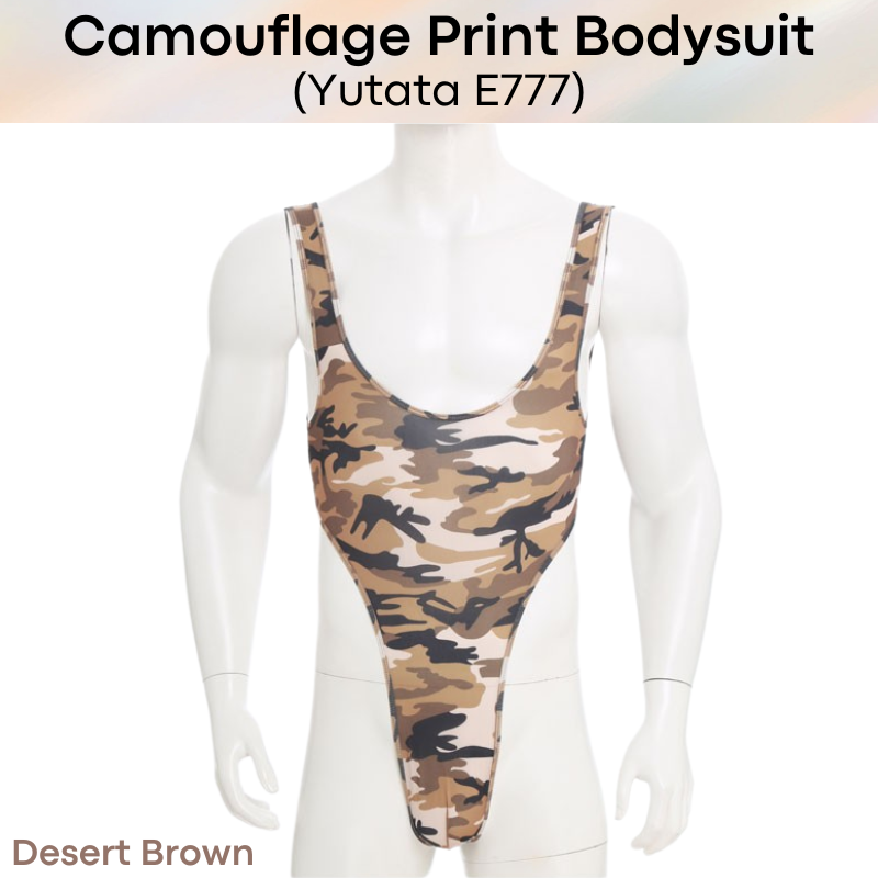 Men's Bodysuit: Polyester Camouflage Print Thong Bodysuit Underwear (E777)