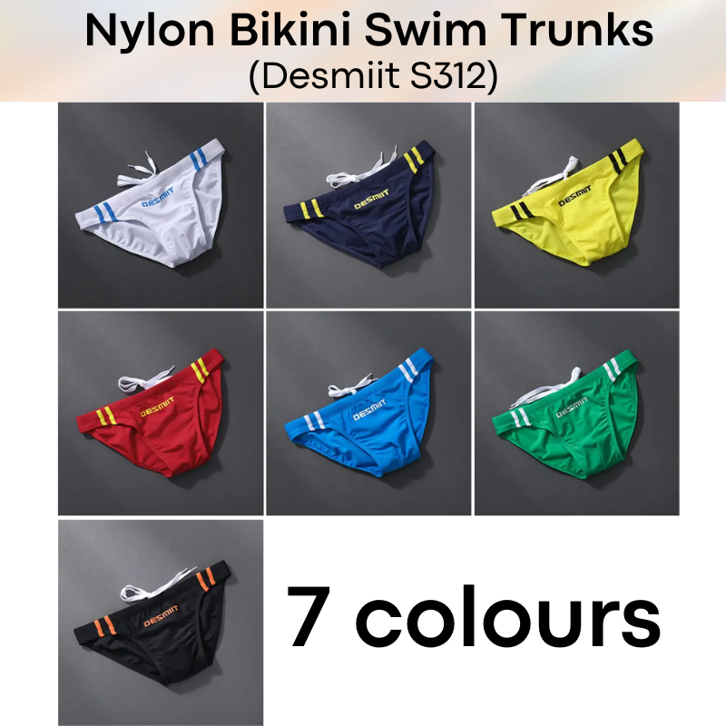 Men's Swimwear: Nylon Bikini Swimming Trunks with Drawstring and Rear Mid Mesh Strip (S312)