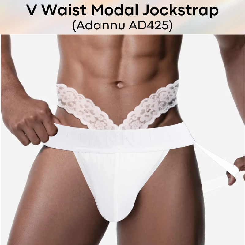 Men's Jockstrap: Modal Double Layer Pouch Jockstrap with Lace V Waist Strap (AD425)
