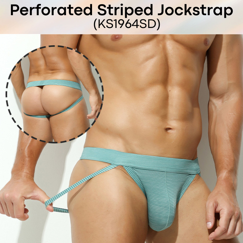 Men's Jockstrap: Polyester Tiny Perforated Striped Jockstrap Underwear (KS1964SD)
