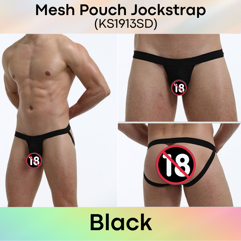 Men's Jockstrap: Polyester Mesh See Through 3D Pouch Jockstrap Underwear (KS1913SD)