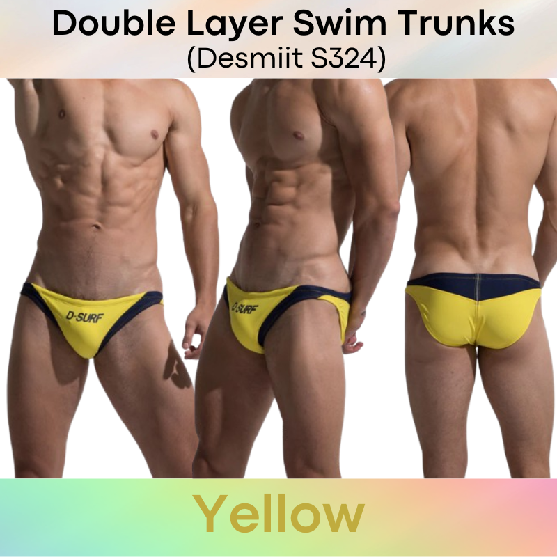 Men's Swimwear: Nylon Dual Colour Wave Design with Double Layer Swim Trunks with Drawstring (S324)