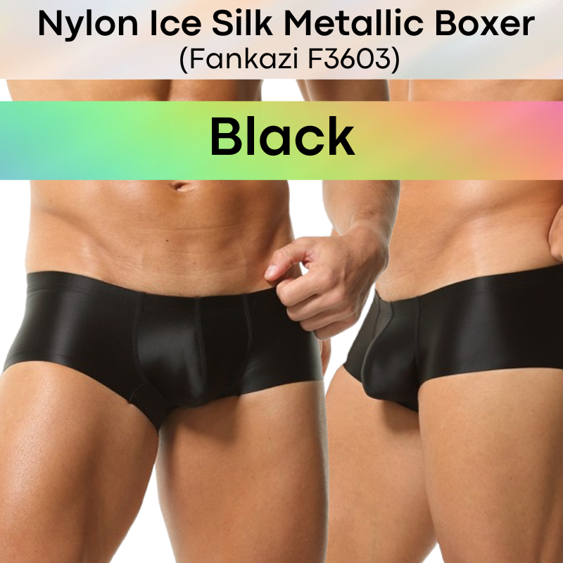 Men's Boxer: Nylon Ice Silk Tight Fit Low Rise Metallic Colour Boxer Brief Underwear (F3603)