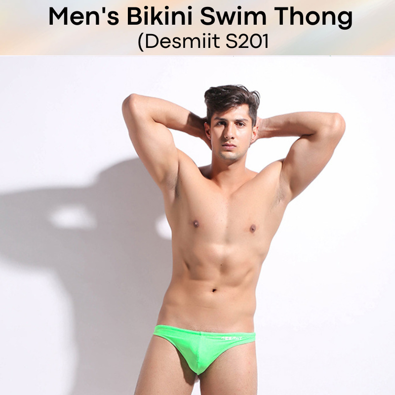 Men's Swimwear: Nylon Bikini Swim Thong with Inner Drawstring (S201)