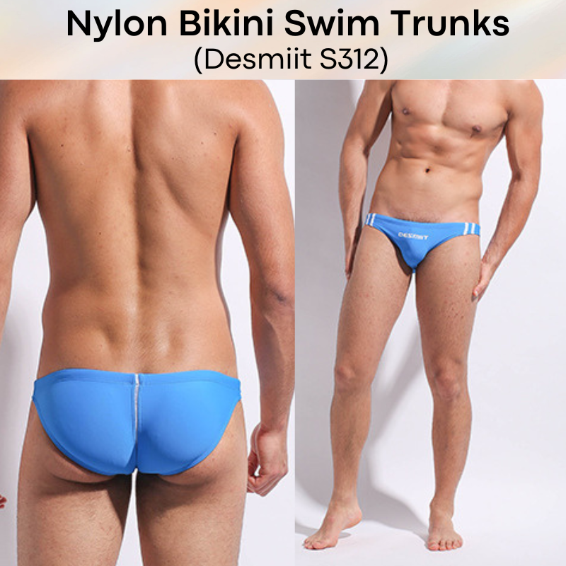 Men's Swimwear: Nylon Bikini Swimming Trunks with Drawstring and Rear Mid Mesh Strip (S312)