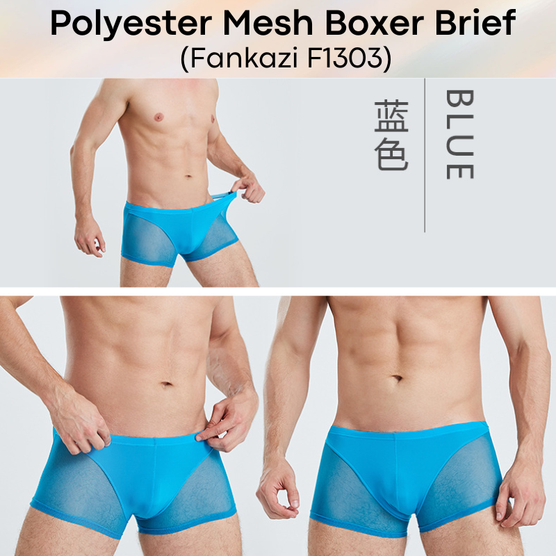 Men's Boxer: Polyester Mesh See Through with Ice Silk Pouch Layer Boxer Brief Underwear (F1303)