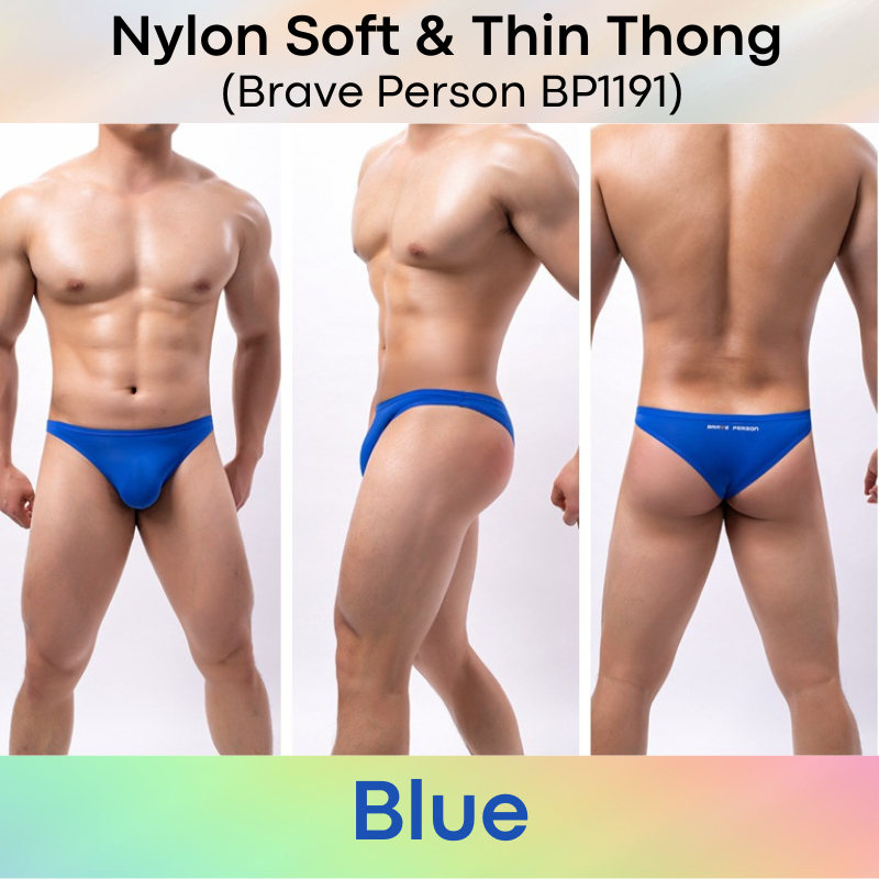 Men's Thong: Nylon Wide Front Close to Skin Thong Underwear (BP1191)