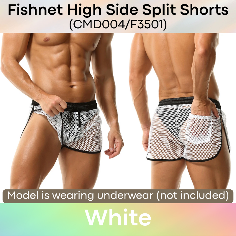Men's Shorts: Polyester Fish Net See Through with Drawstring/Rear Pocket Shorts (F3501/CMD004)