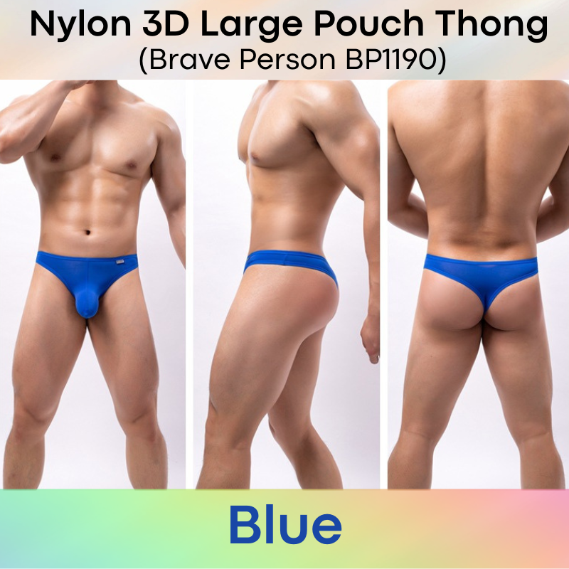 Men's Thong: Nylon 3D Large Pouch Soft and Thin Thong Underwear (BP1190)