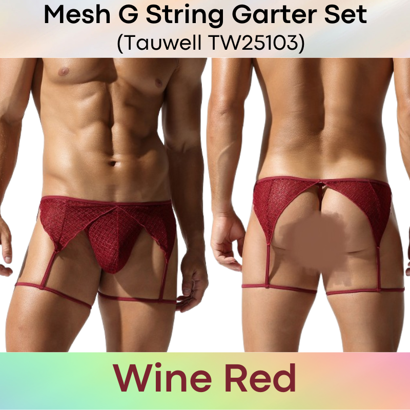 Men's GString: Polyester Mesh Lace GString Garter Set (TW25103)