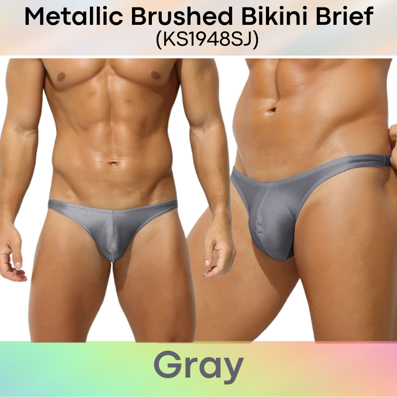 Men's Brief: Polyester Metallic Brushed Bikini Brief with 3D Pouch (KS1948SJ)