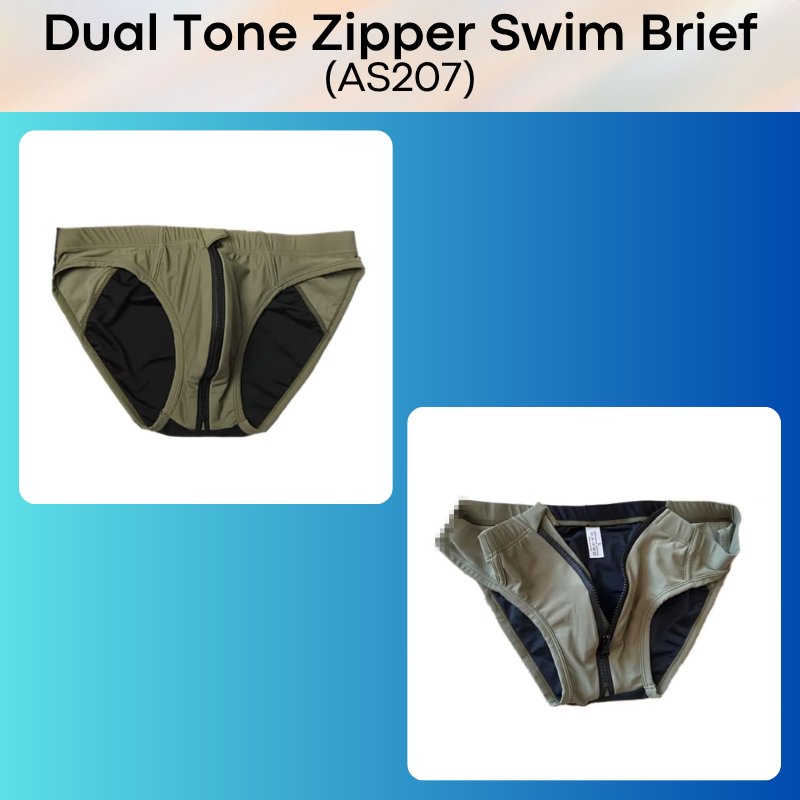 Men's Swim Trunks: Polyester Swim Brief Trunks with Zipper (AS207)
