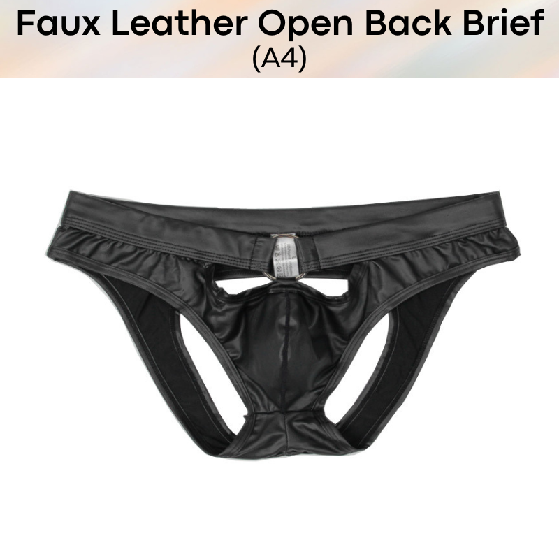 Men's Brief : Polyester Faux Leather Open Back Brief (A4)