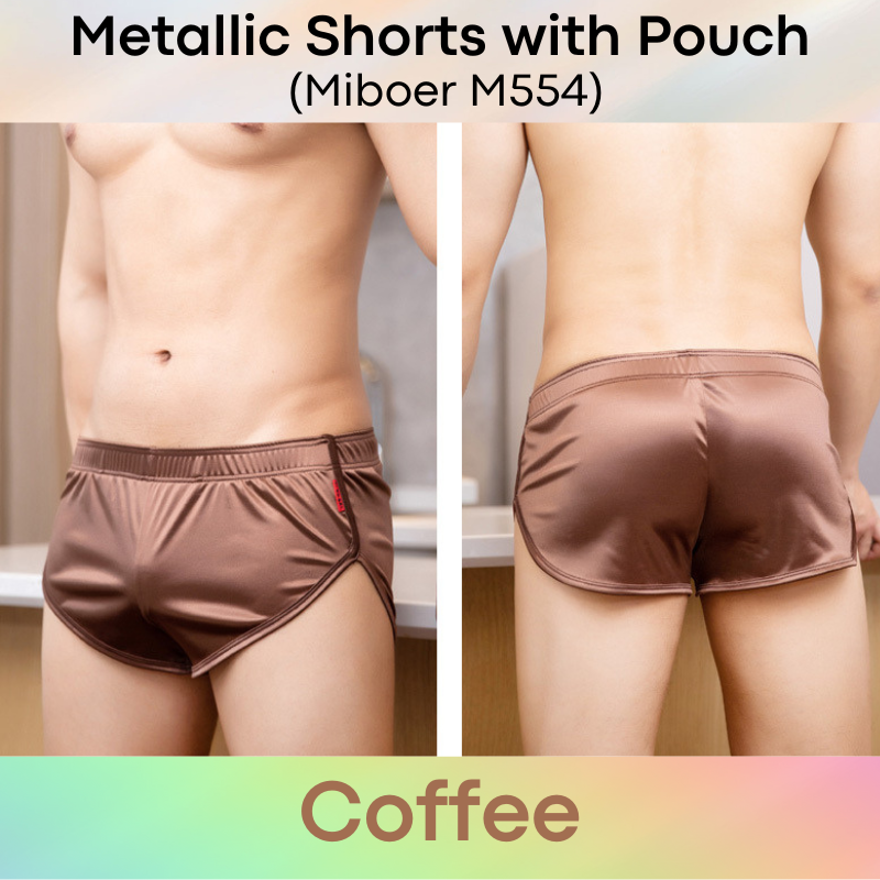 Men's Shorts : Polyester Metallic Smooth Shorts with Inner Front Pouch Lining (Miboer M554)