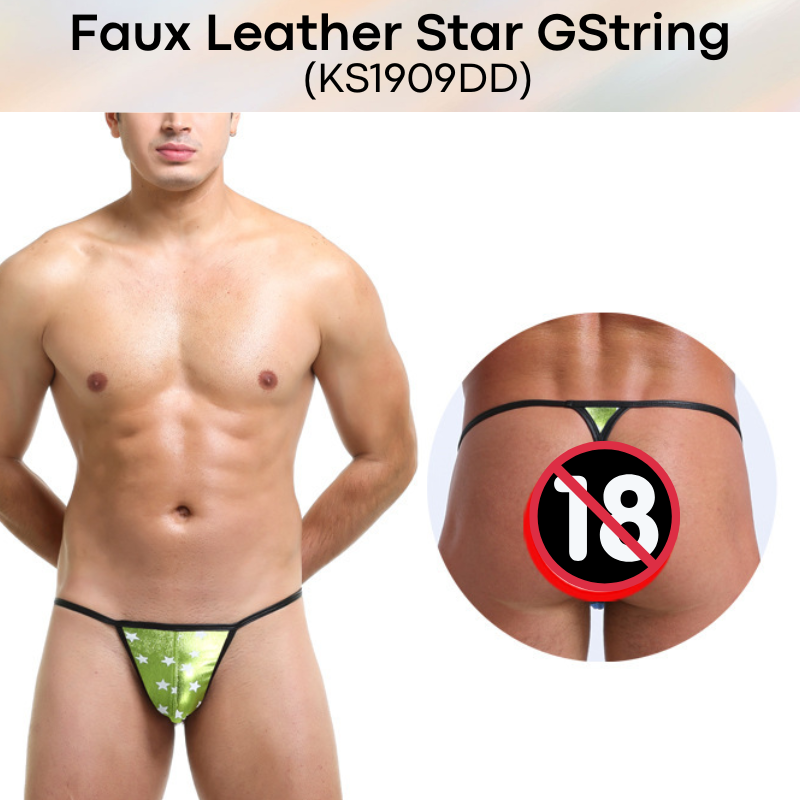 Men's GString: Polyester Faux Leather Star Print Design GString Underwear (KS1909DD)