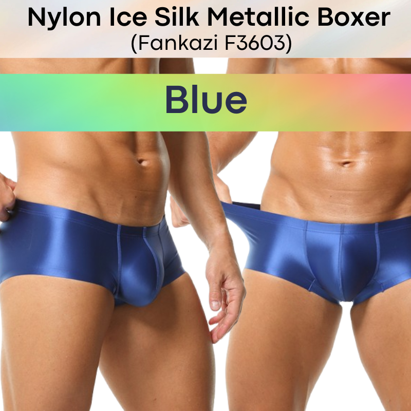 Men's Boxer: Nylon Ice Silk Tight Fit Low Rise Metallic Colour Boxer Brief Underwear (F3603)