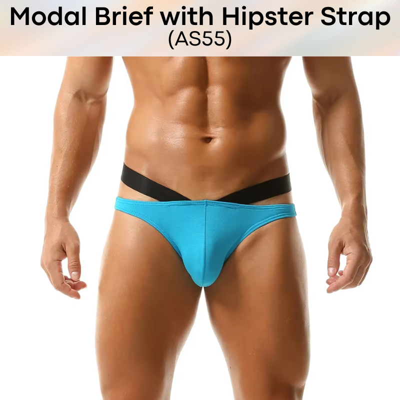 Men's Brief: Modal Bikini Brief with Hip V Strap Underwear (AS55)