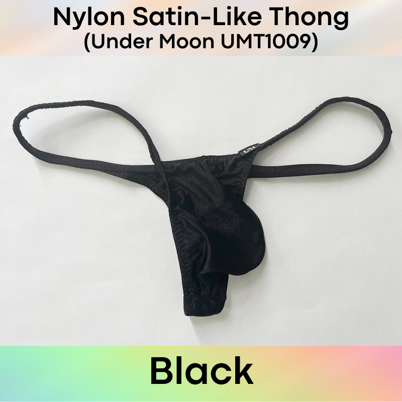 Men's Thong: Nylon Satin-Like Convex Pouch Low Waist Thong Underwear (UMT1009)