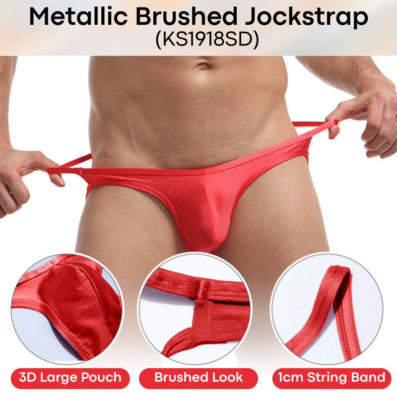 Men's Jockstrap: Polyester Metallic Brushed Look Jockstrap with Large 3D Pouch (KS1918SD)